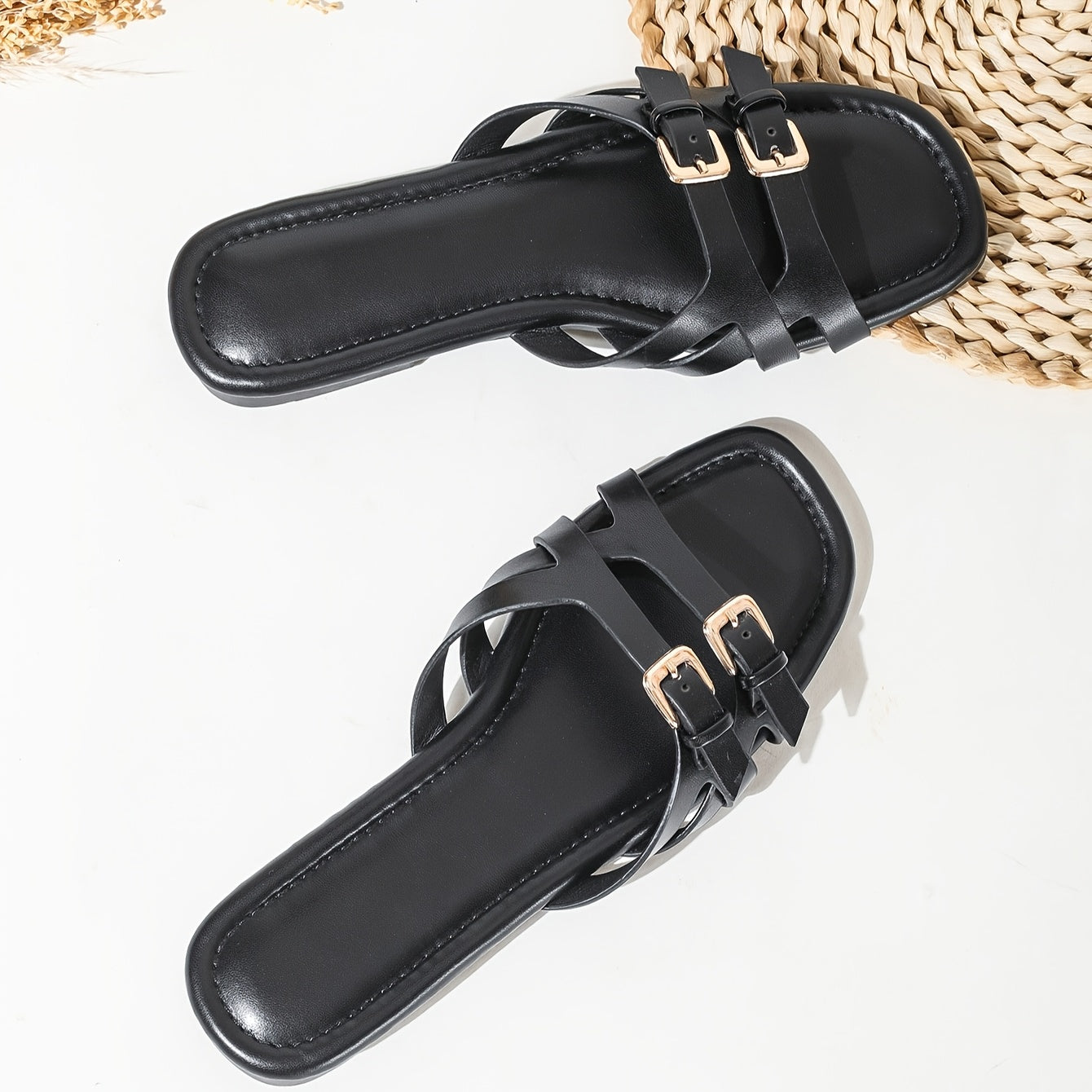 Women's Wide Fit Flat Sandals with Adjustable Straps and Open Toe