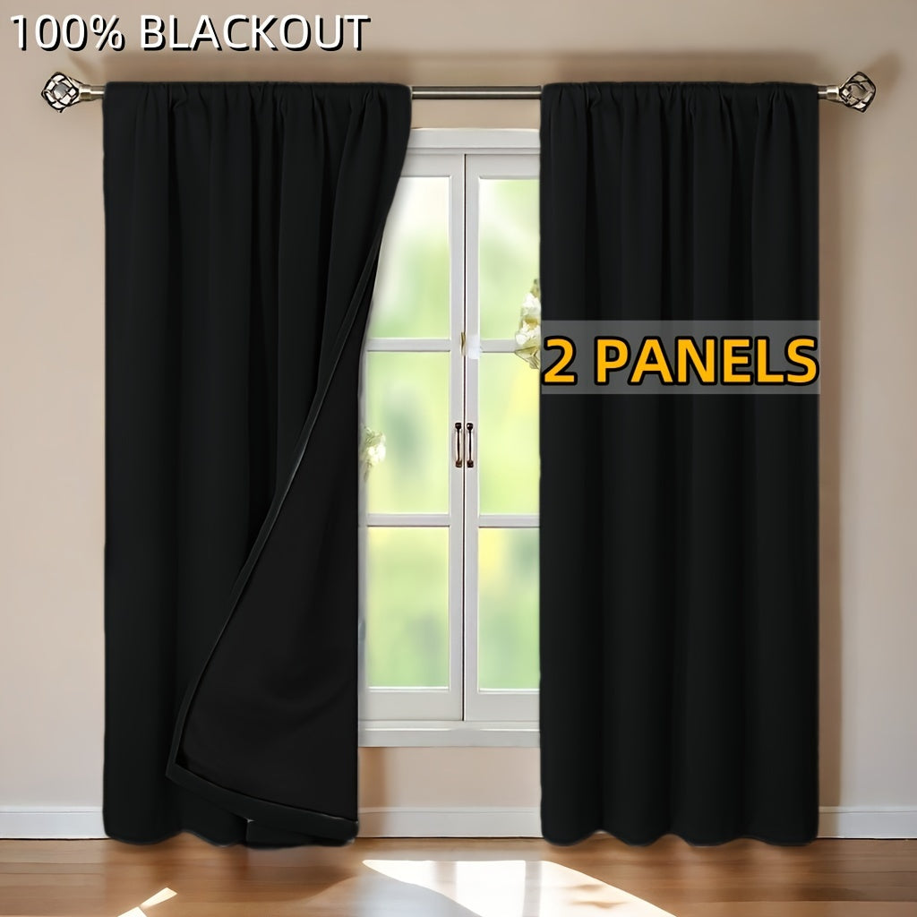 Cortinas blackout de 2 paneles de color sólido con bolsillos para barra para sala de estar, dormitorio y oficina