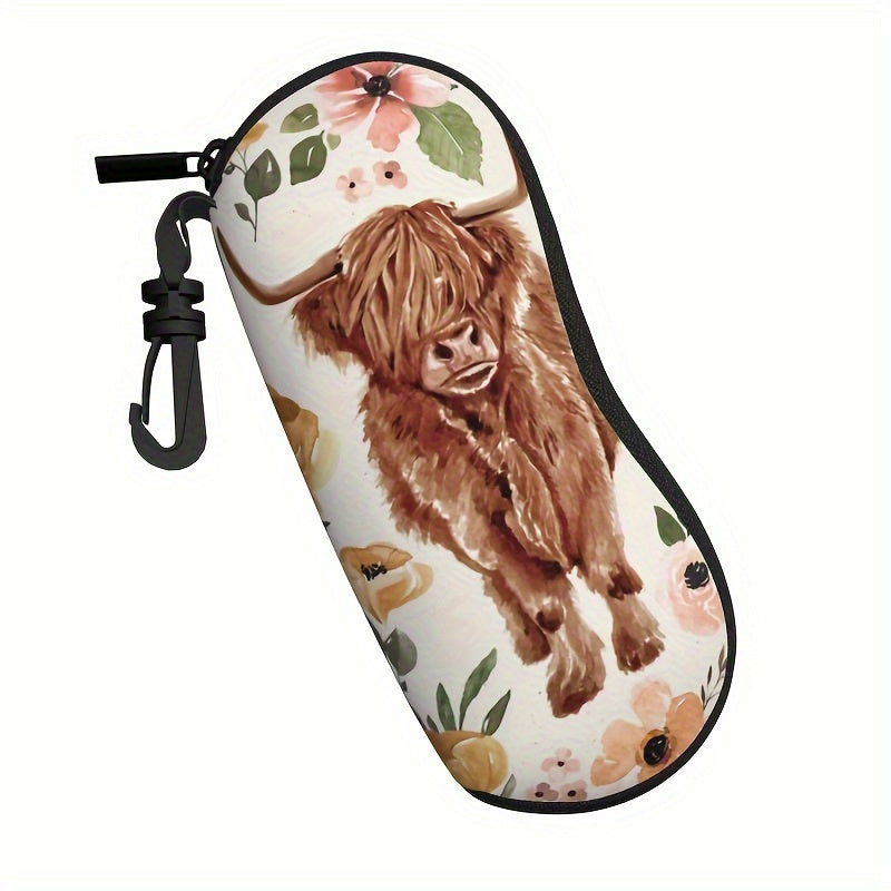 Eyeglasses Case with Boho Floral Design Zipper Pouch for Men and Women