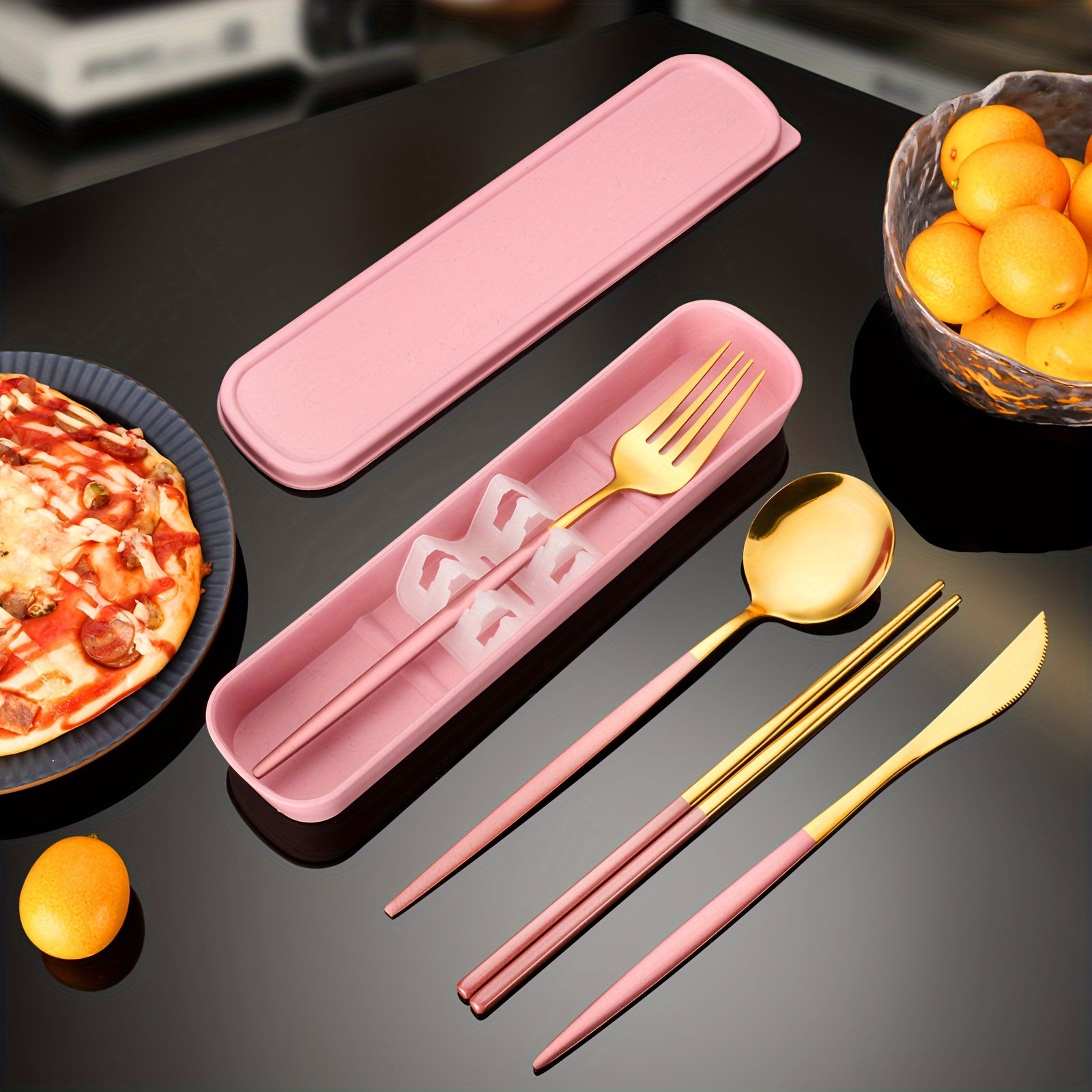 Stainless Steel Flatware Set 5-Piece Travel Utensil Set with Storage Box