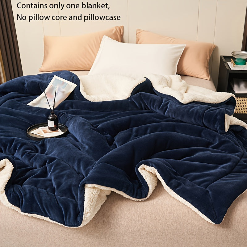 Dark Blue Double-Layer Milk Velvet Shearling Throw Blanket Soft Warm All-Season Cozy Nap Bed Sofa
