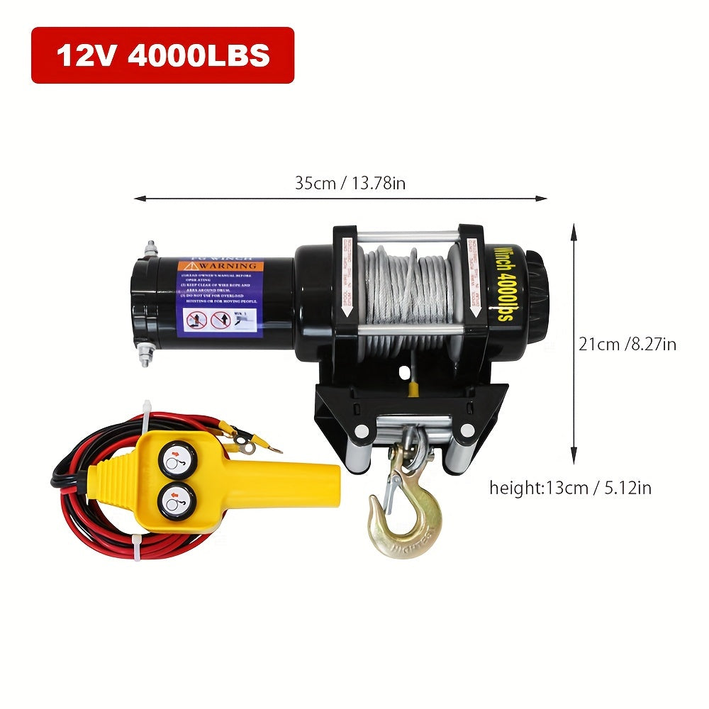 Тяжёлая 12V электролебёдка с регулируемым крюком, из железа, противо corrosion, пескостойкая для строительства, производства, лесного хозяйства, пожаротушения