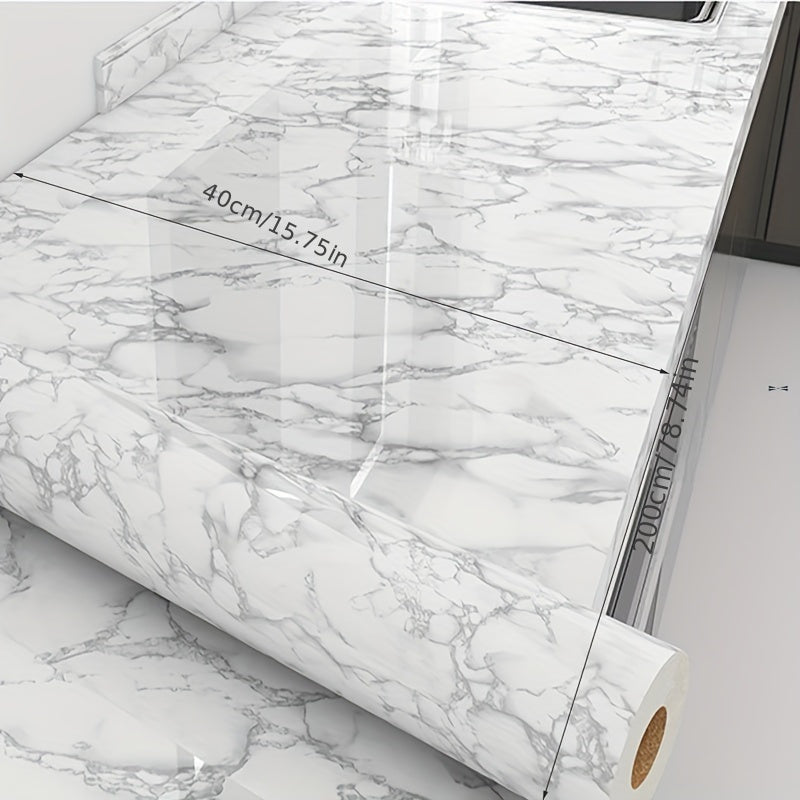 Papel tapiz autoadhesivo de patrón mármol blanco, resistente al agua y a la grasa, para encimeras y cocinas