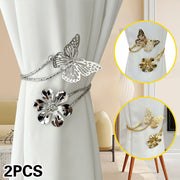 Set of 2 Gold and Silver Flower Butterfly Curtain Tiebacks Hollowed-Out Buckles