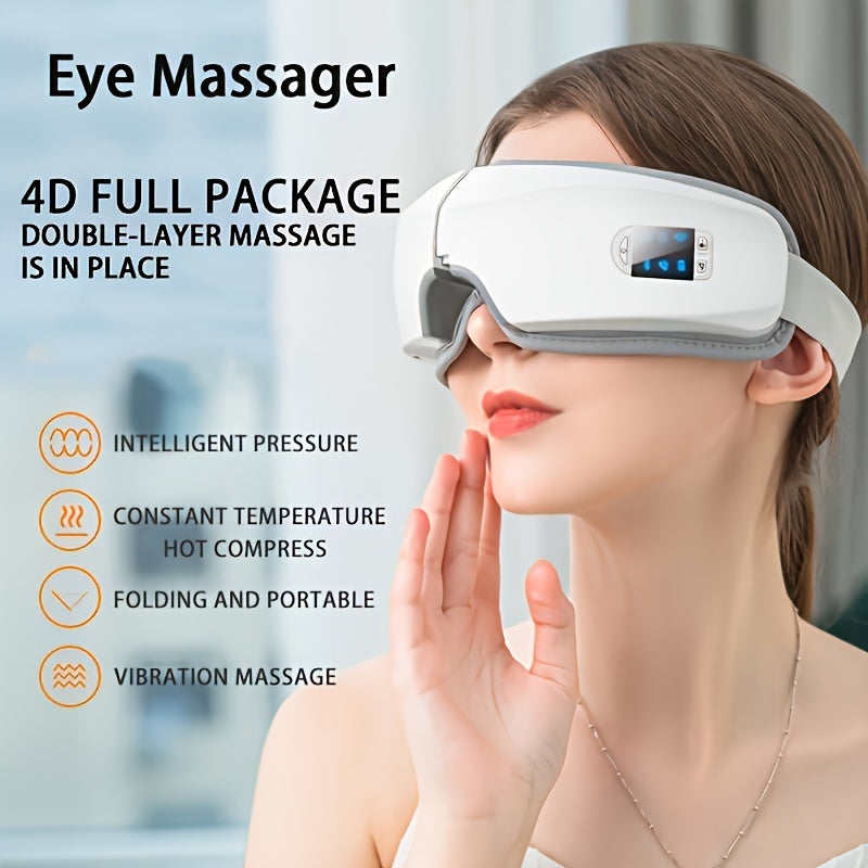 Portable Eye Massager with 4D Airbags Heat Vibration and USB Charging