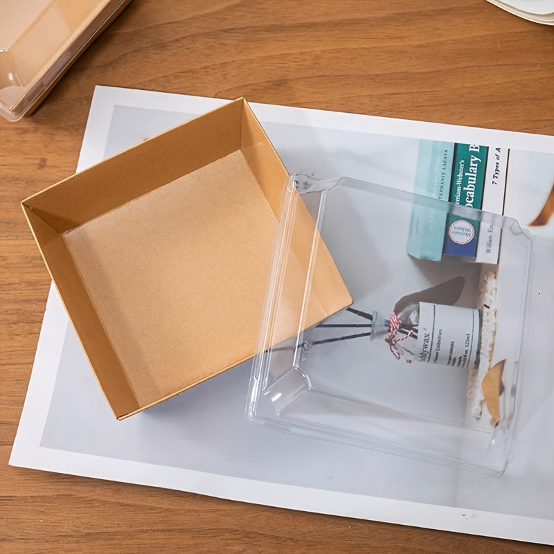 Cajas de papel kraft cuadradas con tapas transparentes para pasteles, galletas y postres