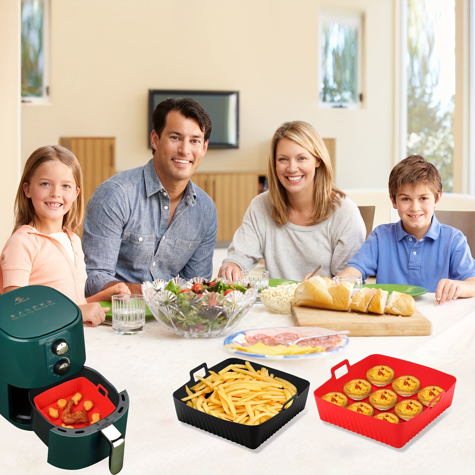 Kvadrat silikonli havo frayer uchun linzalar 22.86 sm, 6-9 Qt havo frayerlar uchun qayta ishlatiladigan qozon