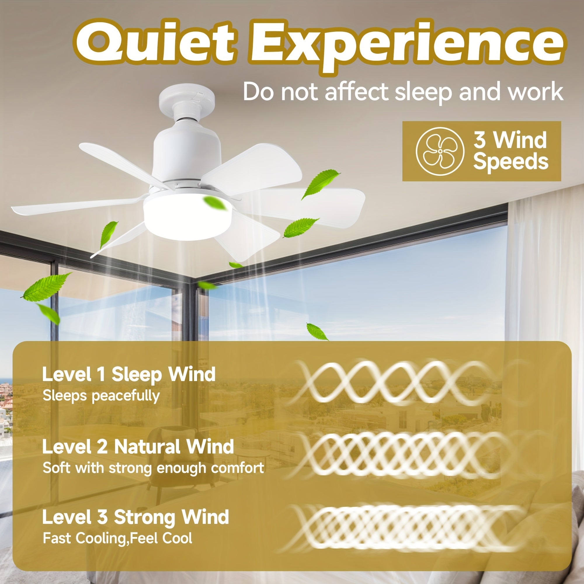 Dimmable Ceiling Fan with Remote Control and E27/E26 Bulb Socket for Indoor Rooms