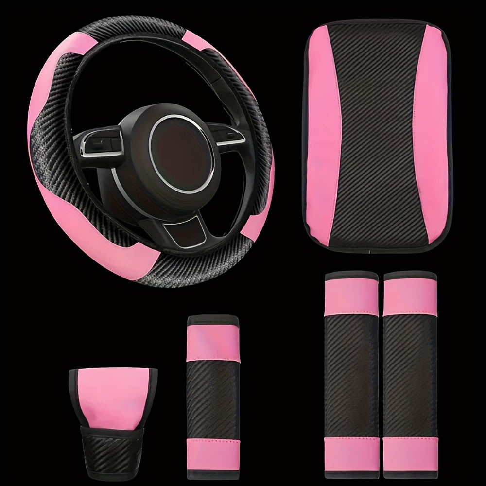 Universal avtomobil ichki bezaklar to'plami, 6 ta qism, PU charm bilan boshqarish g'ildiragi qopqog'i