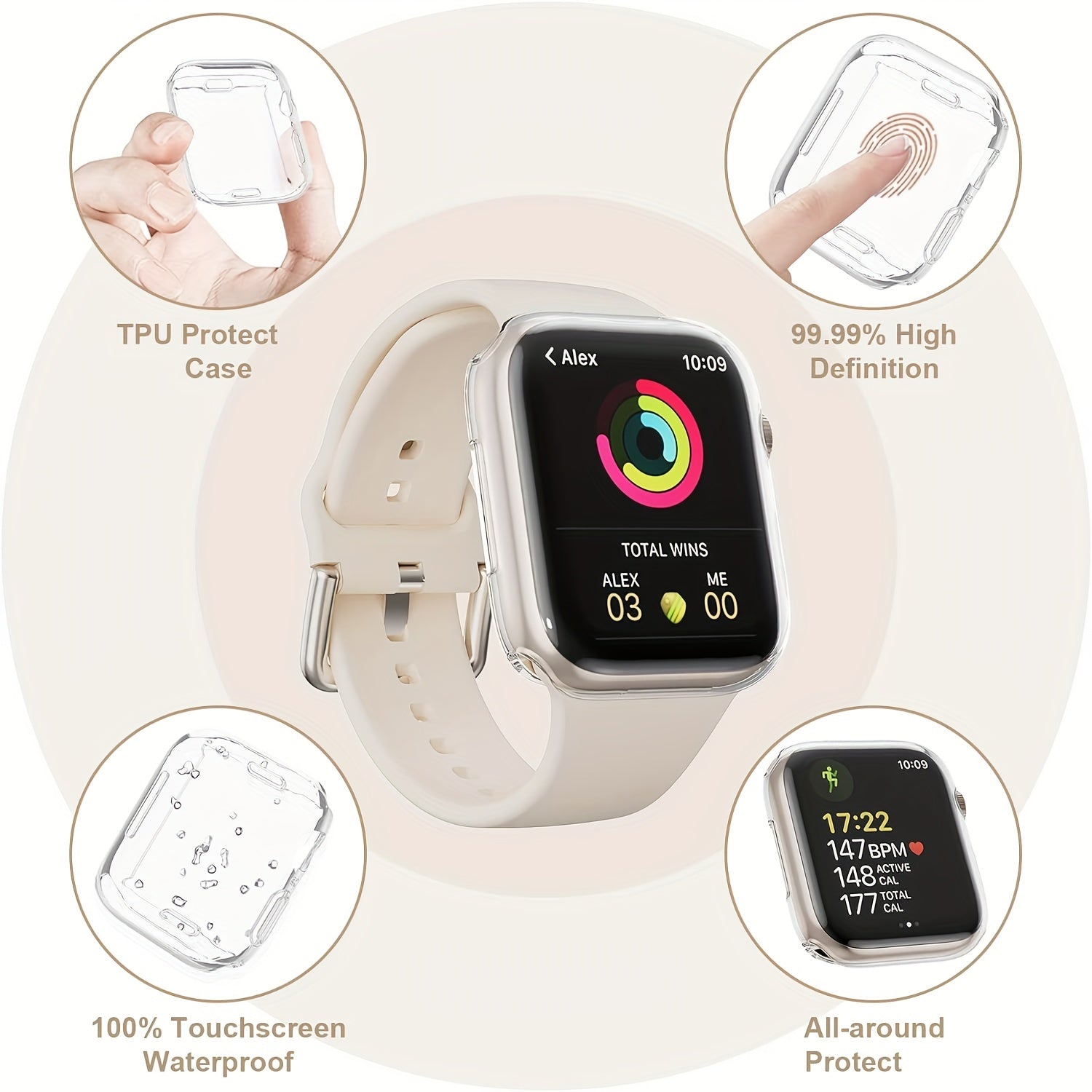 TPU Screen Protector Case for Apple Watch Series 10 9 8 7 6 5 4 3 Shockproof Cover High Definition Touchscreen Compatible