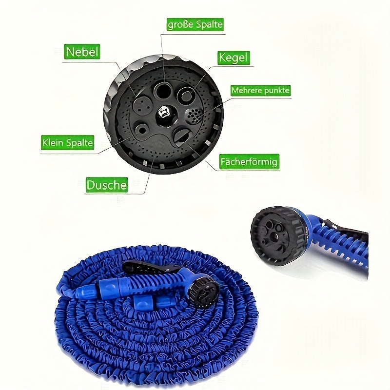 Один комплект выдвижного магического садового поливочного шланга с высоконапорной распылительной насадкой для мойки автомобилей и множеством функций, включая европейские и американские стандартные соединители. Гибкий шланг.