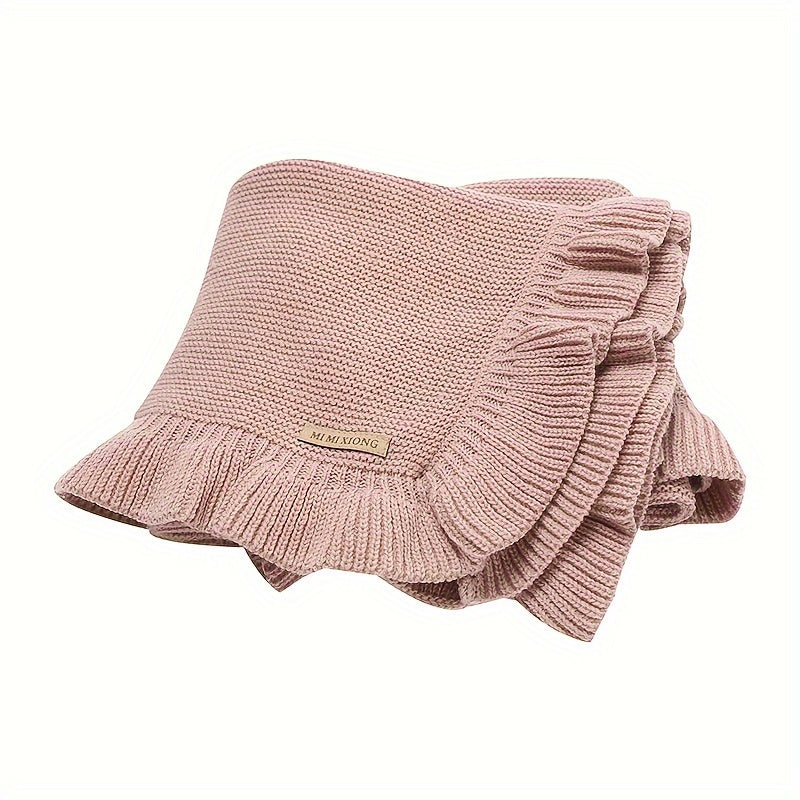 Мягкое и уютное, плед из акрила Mimixiong однотонного цвета с рюшами — идеальный плед, который можно стирать только вручную, для осени и зимы.