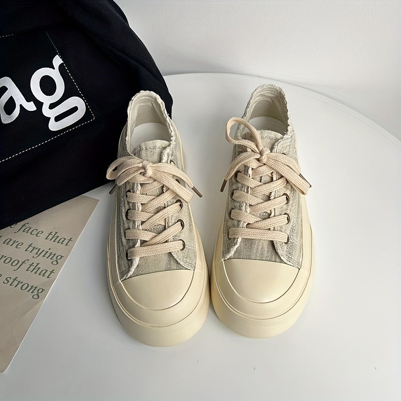 Women's Chunky Platform Sneakers Low-Top Casual Shoes Breathable Fabric