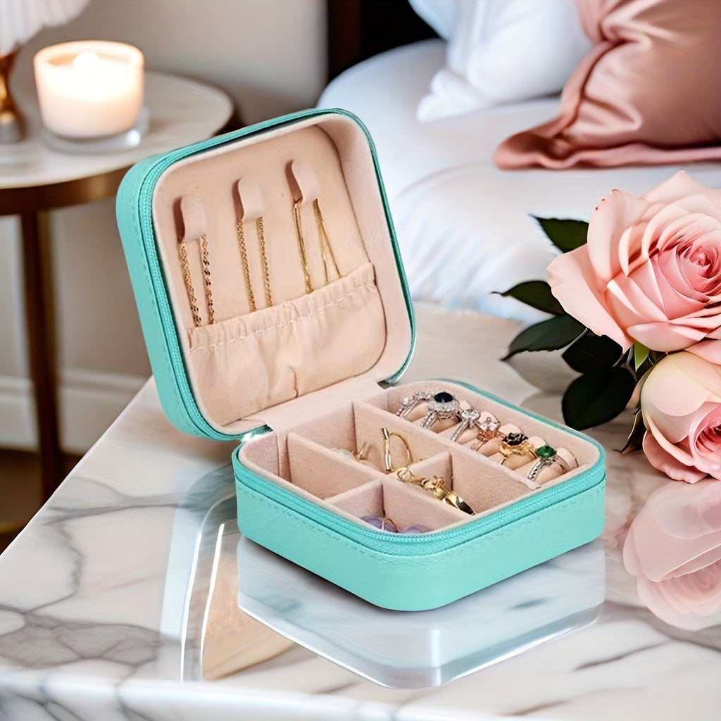 Jewelry Organizer Box Leather Zippered Storage for Necklaces Rings Bracelets Earrings