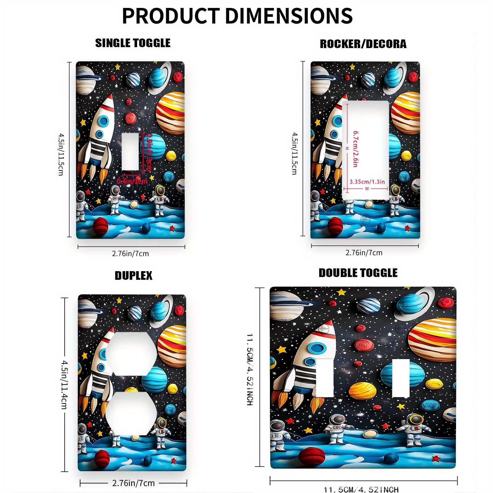 Cubierta de interruptor de luz de cohete de dibujos animados y planetas, fácil de instalar
