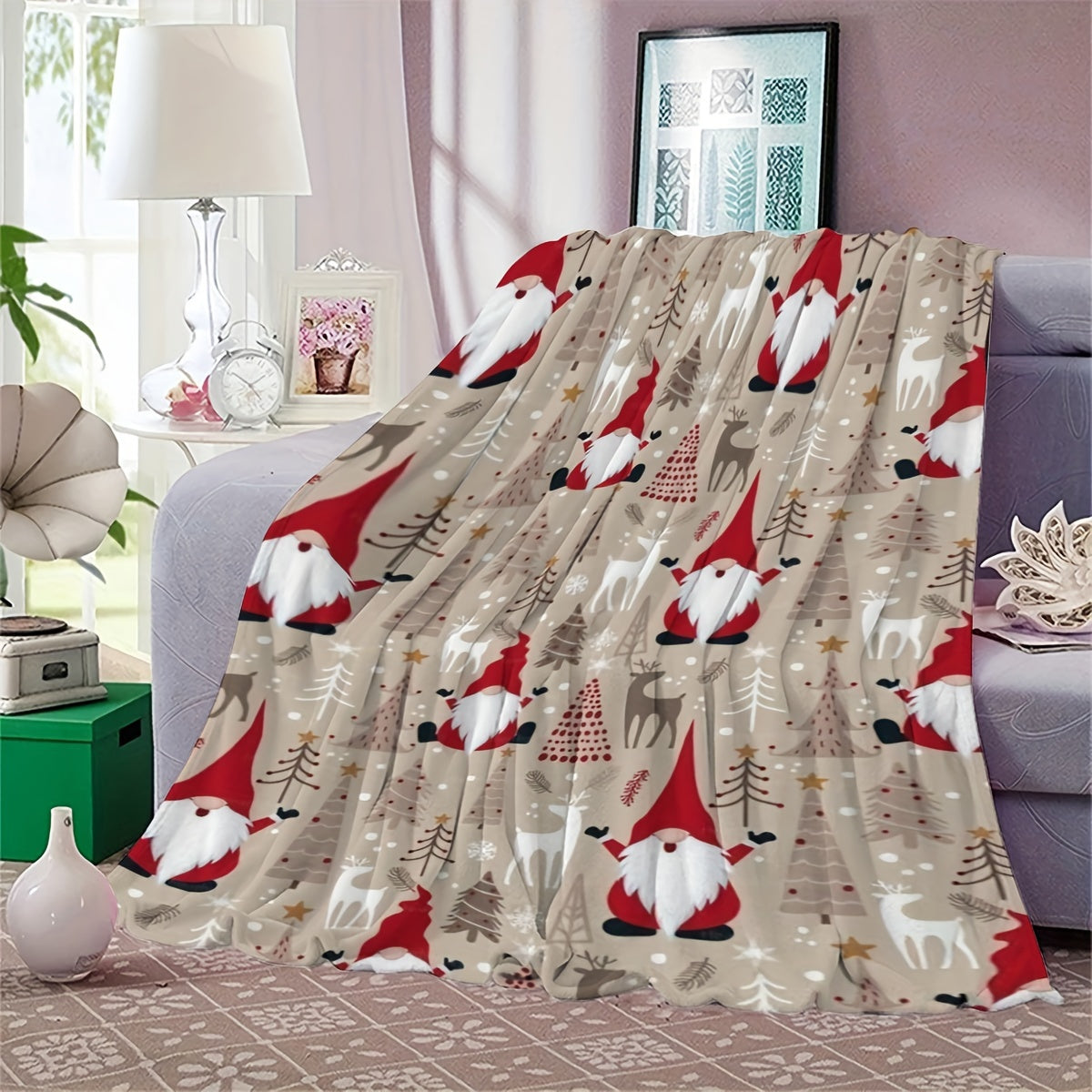 Christmas Holiday Throw Blanket Flannel Fleece Santa Reindeer Digital Print