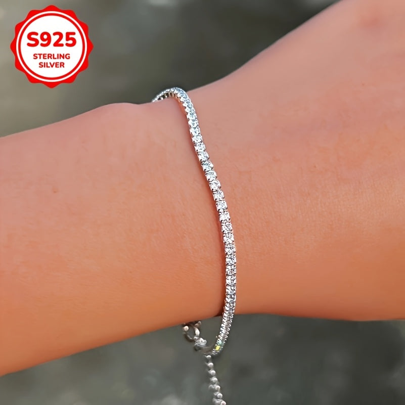 Sterling Silver Tennis Chain Bracelet with Cubic Zirconia Adjustable 2MM 3MM Hypoallergenic Jewelry for Women
