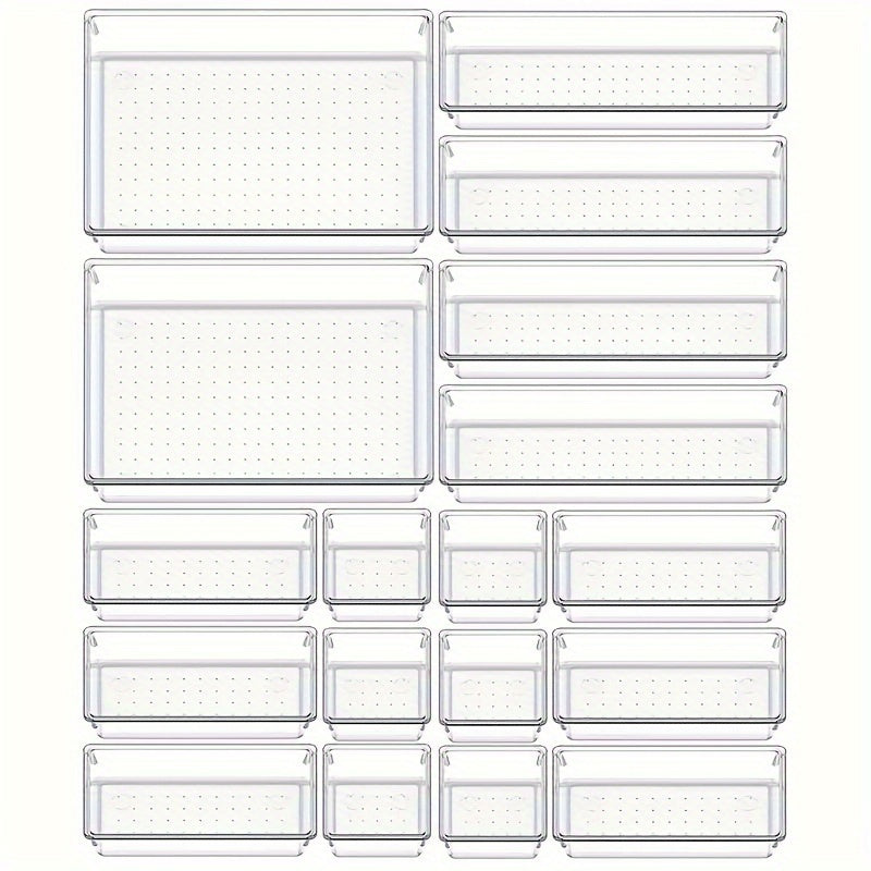 Clear Plastic Drawer Organizer Set with 4 Sizes for Kitchen Bathroom Makeup Office Storage
