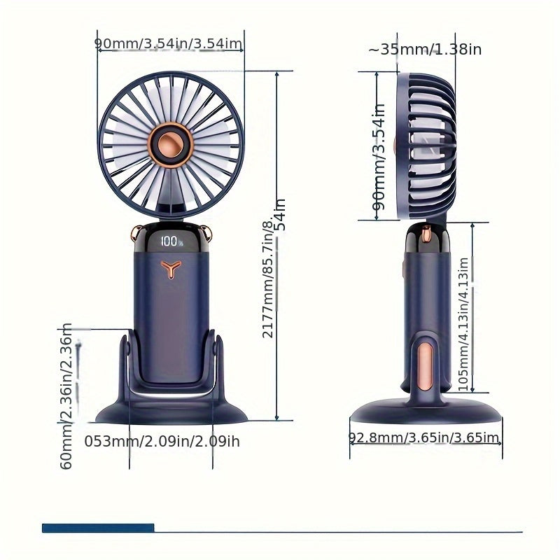 Portable Fan with LED Display 5 Speeds Foldable Dual USB Rechargeable Lithium Battery for Desk Office Bedroom Outdoor Travel Camping