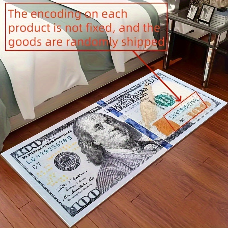 Non-Slip Runner Rug with $100 Bill Design, Machine Washable Polyester, Anti-Skid Backing
