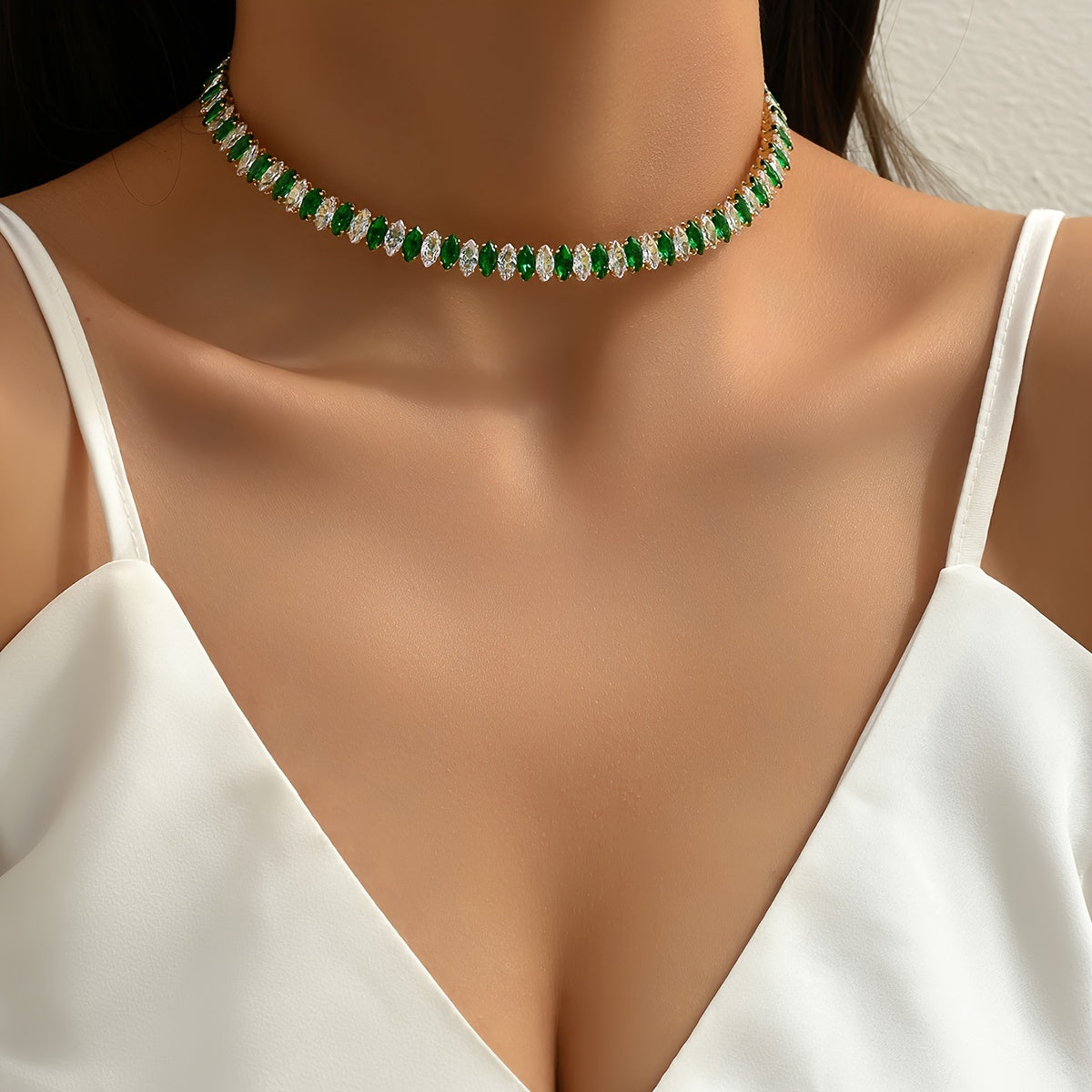 Collar de cobre con zirconia para mujer, chapado en oro de 18K, joyería elegante para ocasiones especiales