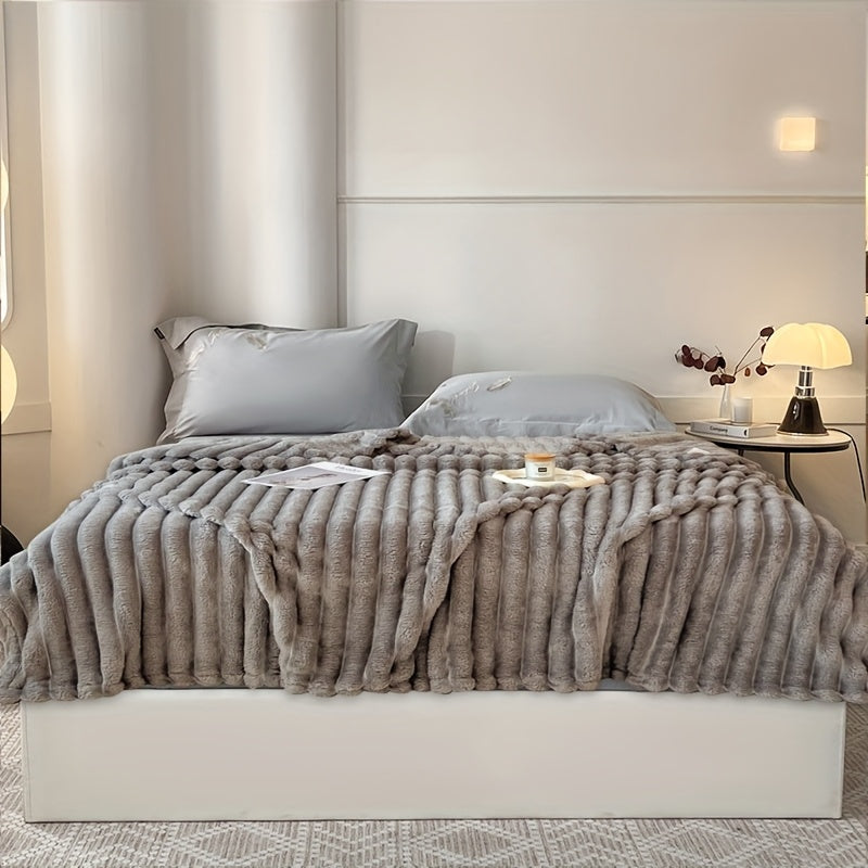 Faux Fur Blanket Plush Snug for Sofa Bed Travel Warm Gift