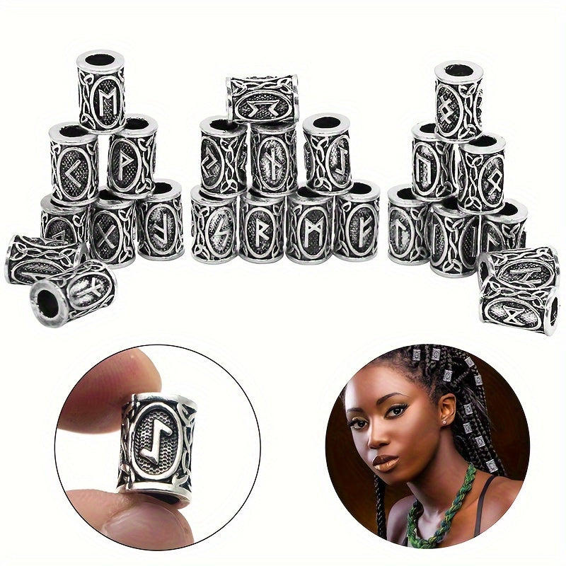 Set of 24 Bohemian Metal Viking Rune Beads Oval Solid Color Spacer Beads for Jewelry and Hair Braids