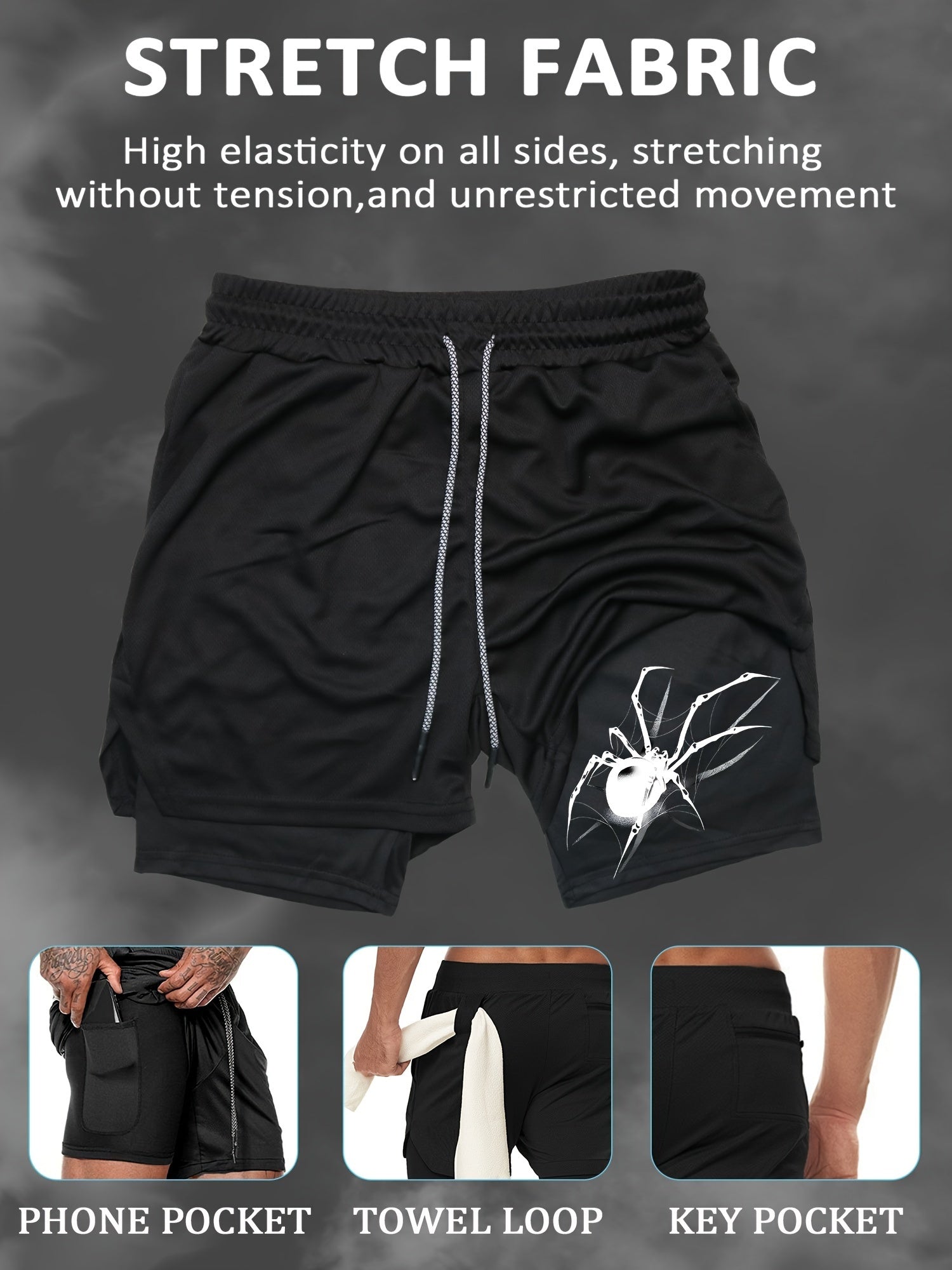 Men's Athletic Set Quick-Dry Compression T-Shirt and Multi-Pocket Shorts for Gym Running Outdoor