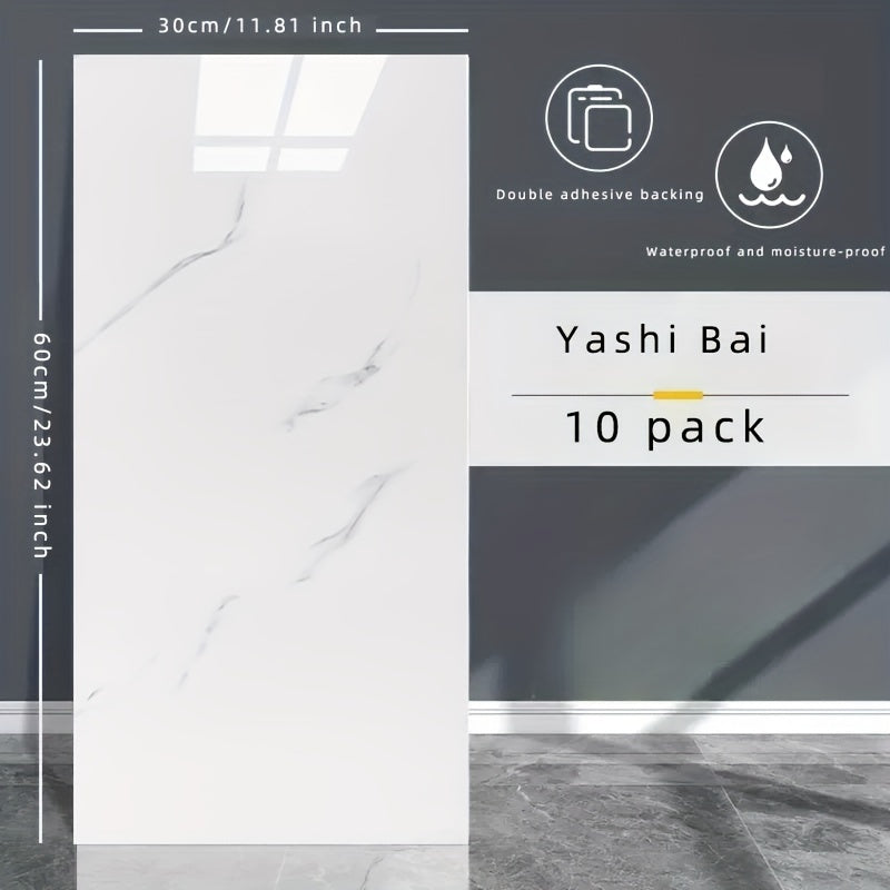 Marble Pattern Wall Stickers Glossy Washable Plastic Rectangular for Kitchen Bathroom