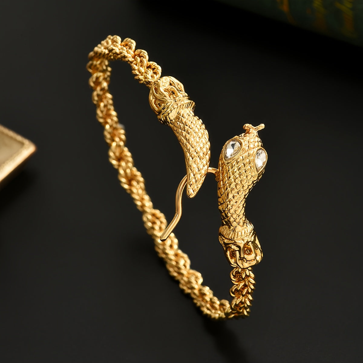Gold-Tone Snake Twist Cuff Bracelet with Simulated November Birthstone and Glass Accents