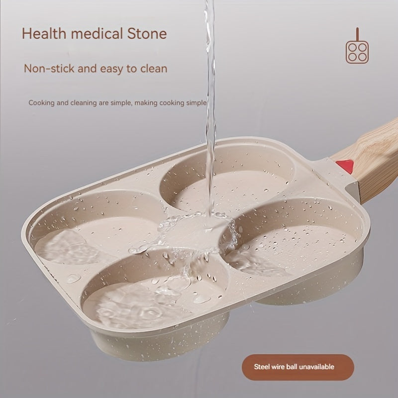 Egg Pan with Four Holes Non-Stick Flat Bottom Small Breakfast Pan for Pancakes