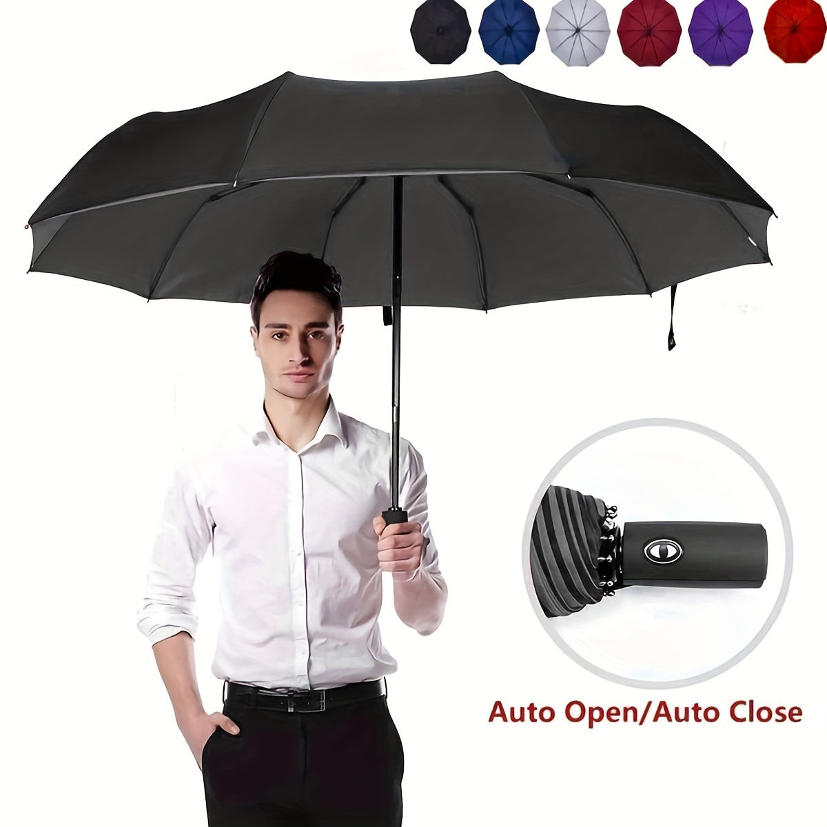 UV Protection Automatic Folding Umbrella with 10 Ribs Lightweight Portable for Men Women