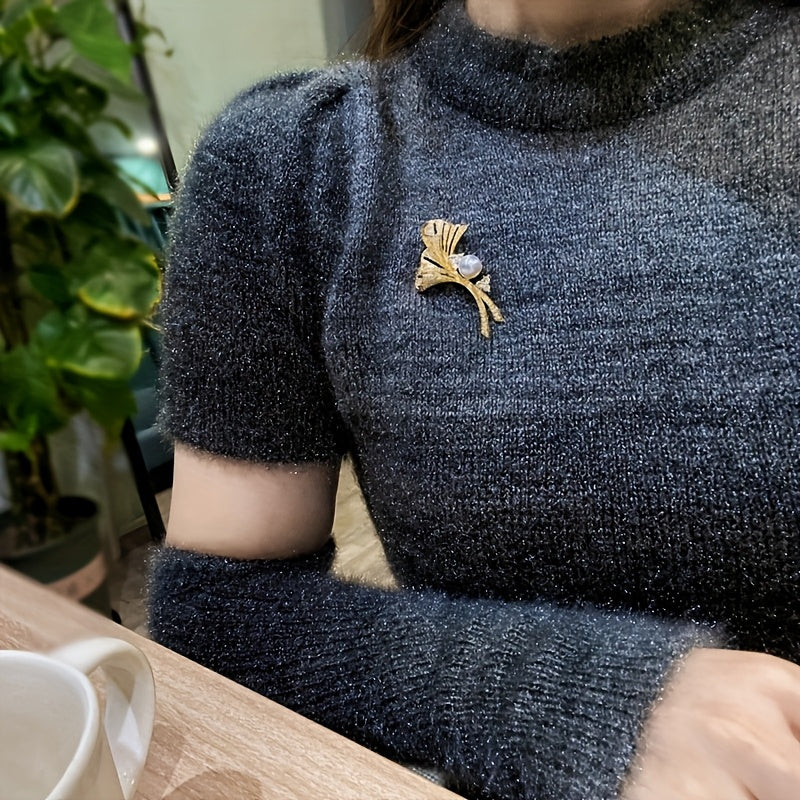 Luxury Ginkgo Leaf Brooch Silver Elegant Jewelry Accessory