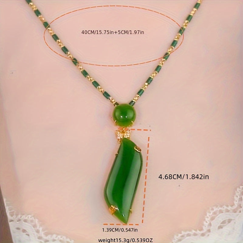 Women's Imitation Jade Emerald Necklace with Gold-Tone Bamboo Pendant