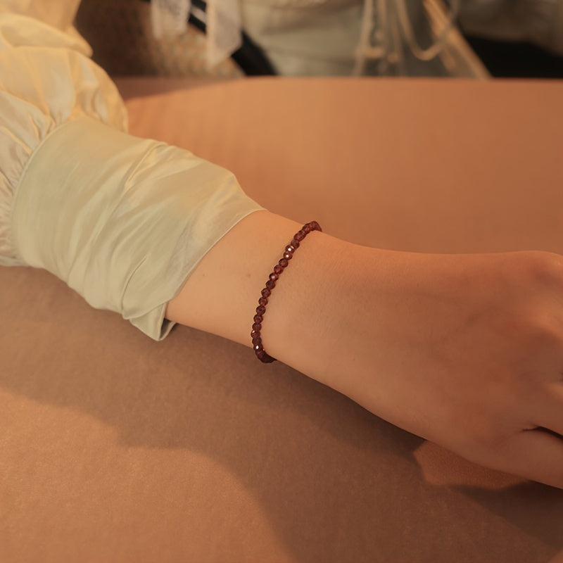 Garnet Jewelry Set with Beaded Necklace and Bracelet Boho Style Natural Gemstone Hypoallergenic Dual Layer Silk Thread