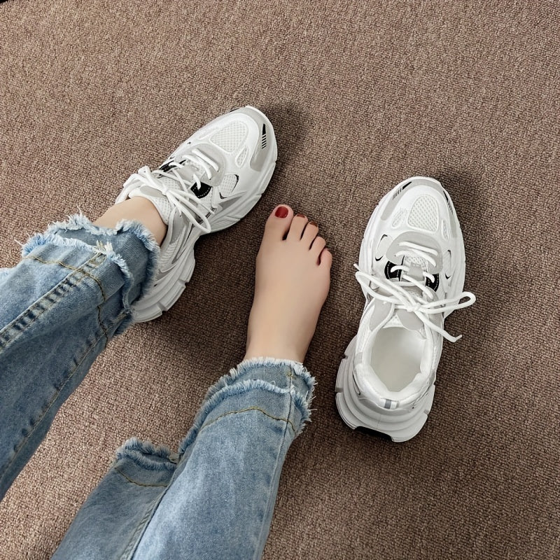 Women's Mesh Sneakers White Mid-Top Breathable Casual Athletic Shoes