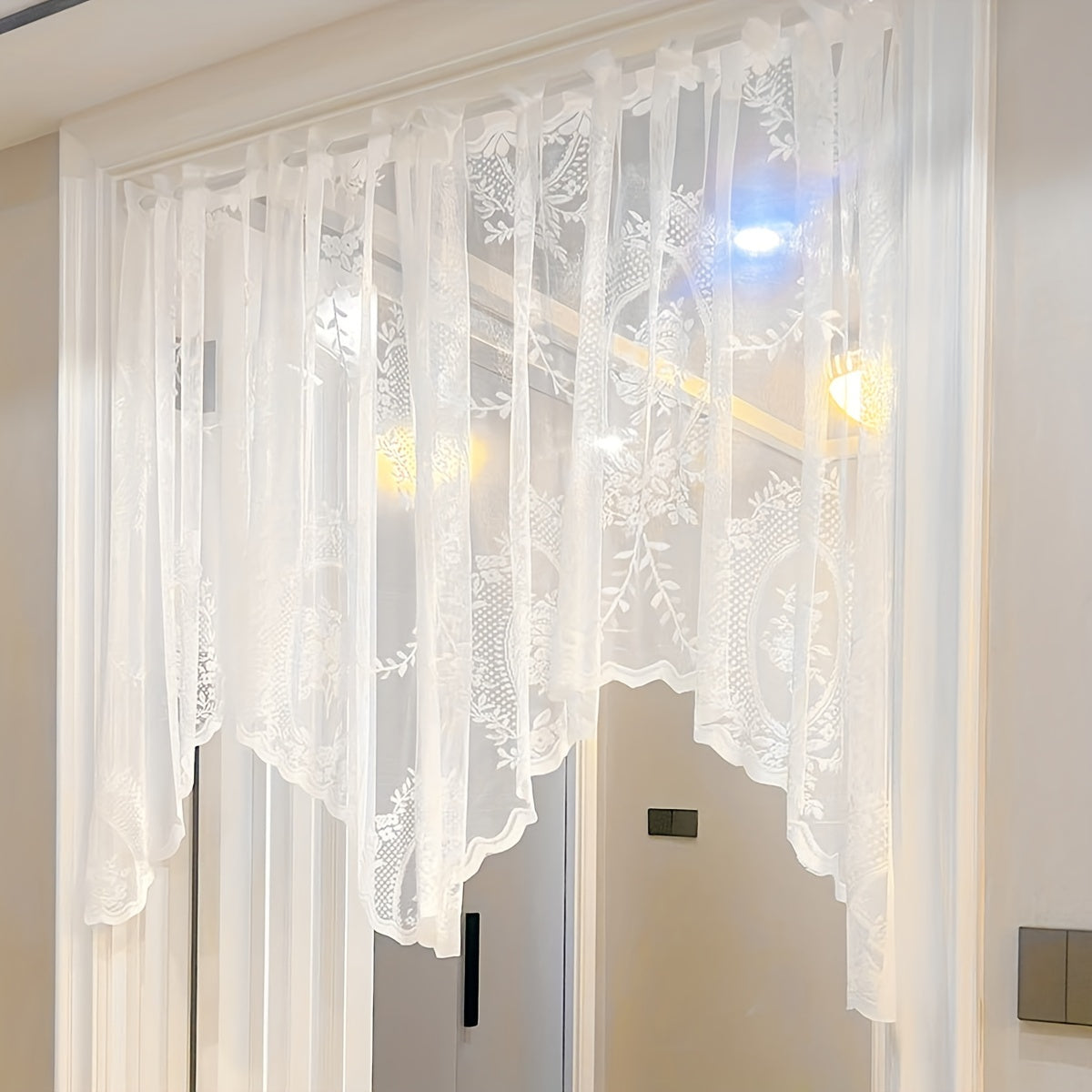 Lace Curtain Tiers with Rod Pocket Short Cafe Window Cover for Kitchen Bathroom Bedroom