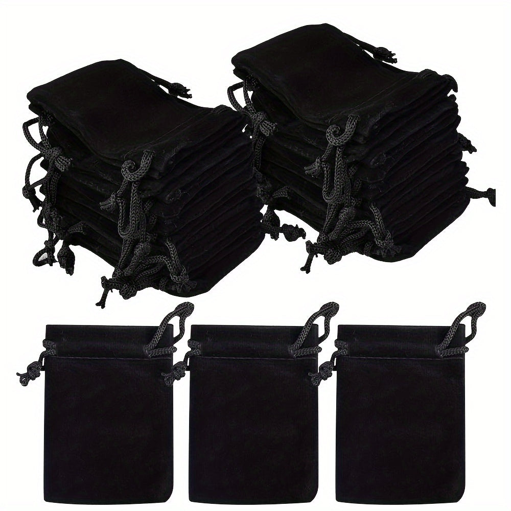 Набор из 50 черных бархатных мешочков для украшений с шнурком для подарков