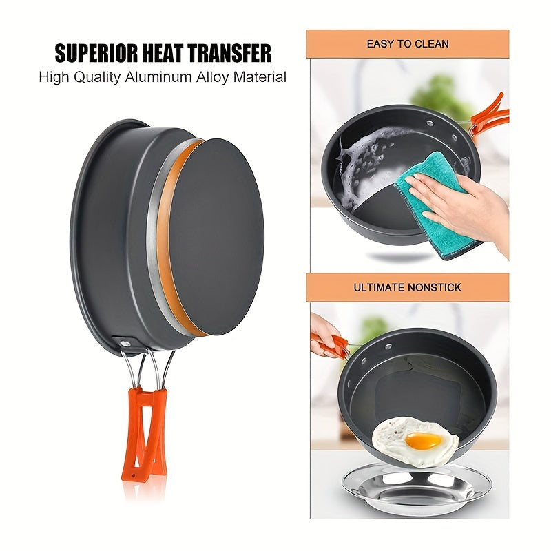 Portable Camping Cookware Set for 2-3 People Aluminum Alloy Foldable and Space-Saving
