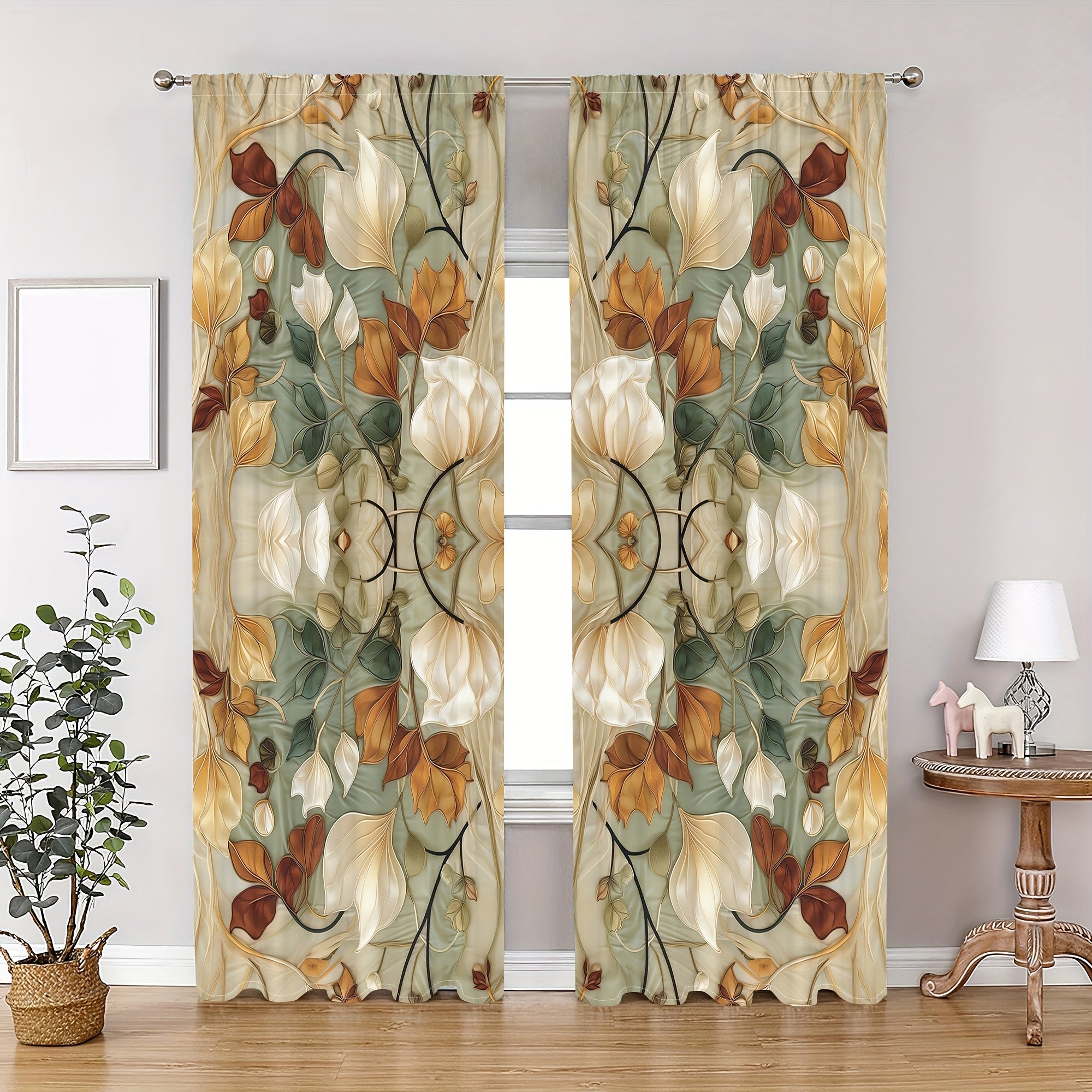 Floral Pattern Curtains Set for Bedroom Living Room Window Treatments Home Decor