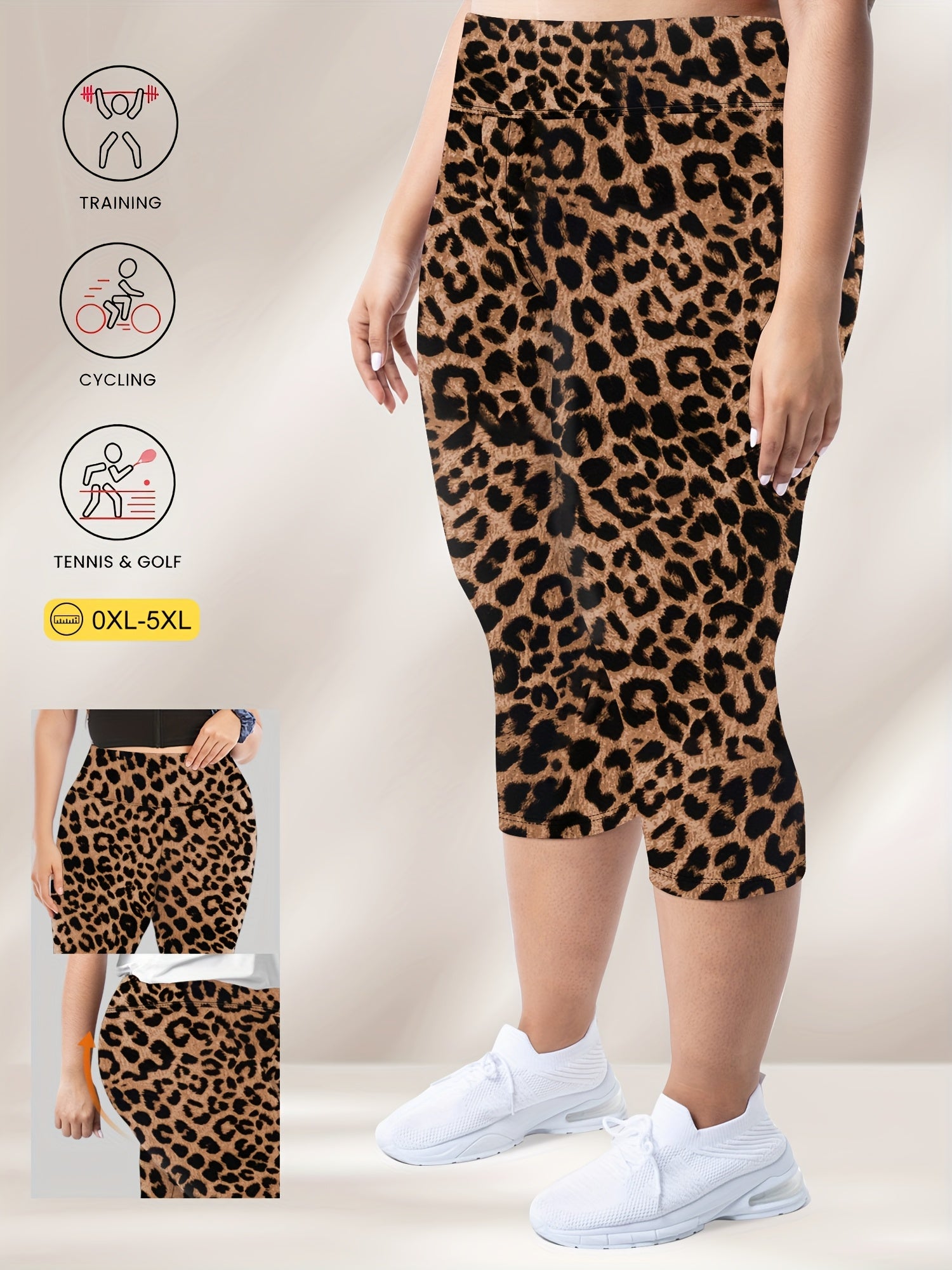 Plus Size Leopard Print High-Waisted Leggings Tummy Control Stretchy