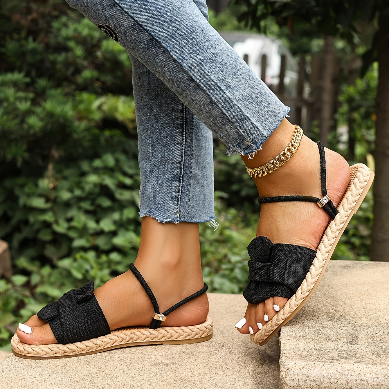 Women's Summer Slip-On Sandals with Adjustable Strap, Breathable Fabric