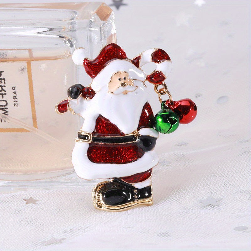 Festive Santa Claus Enamel Pin Christmas Bell Brooch Holiday Outfit Accessory