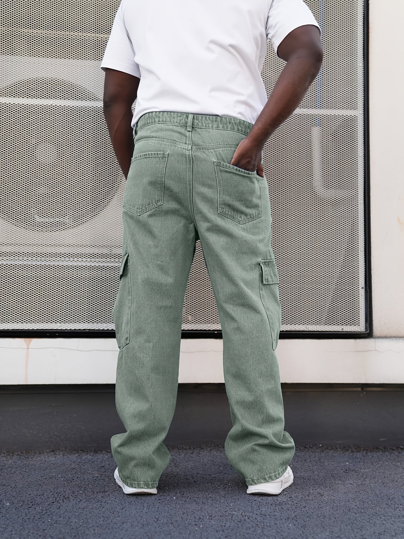 Erkaklar uchun Plus Hajm Cargo Jinslar, erkin fit, ko'p cho'ntakli, to'qilgan mato, barcha mavsum uchun