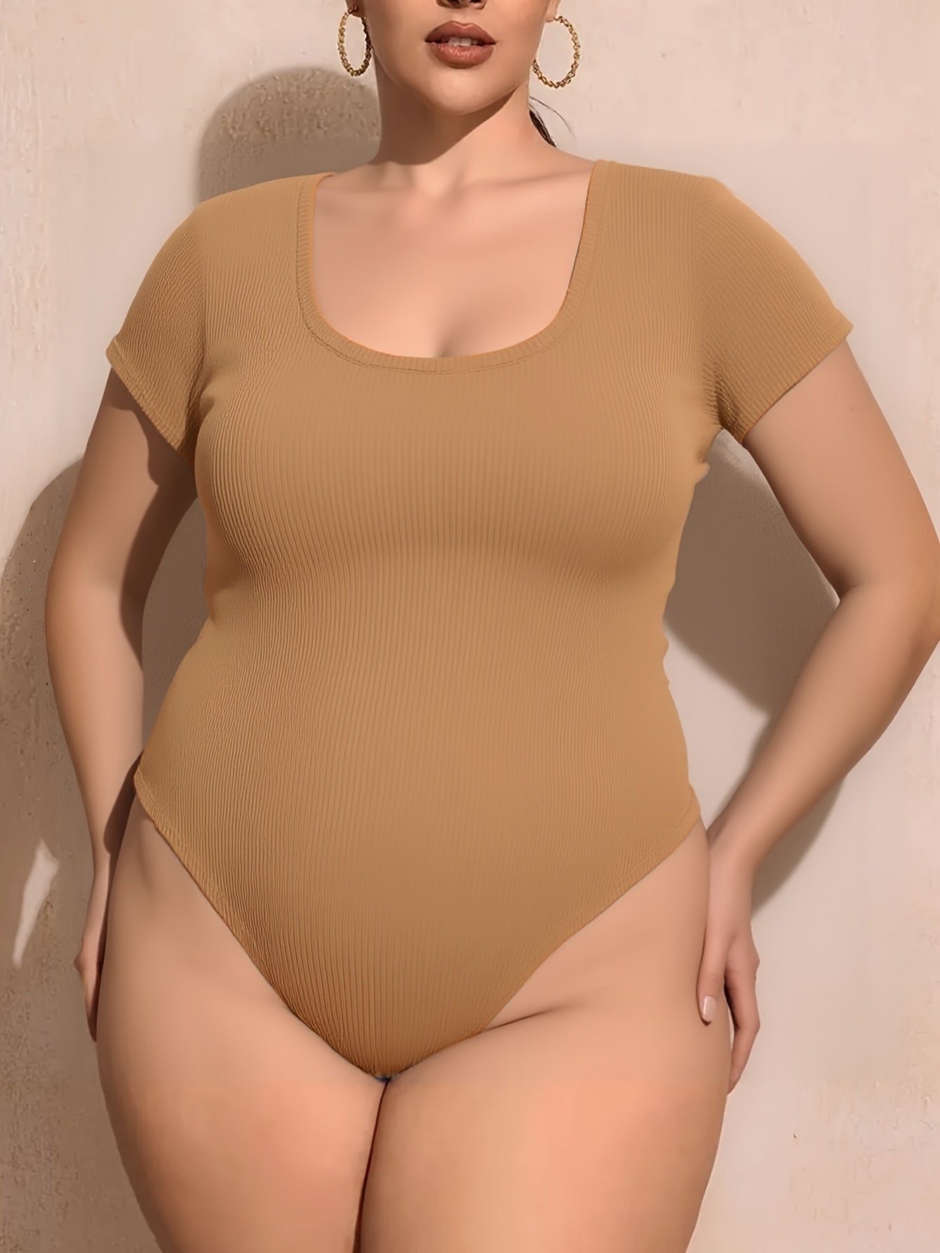 Plus Size Women's Stretchy Casual Jumpsuit White Short Sleeve All-Season