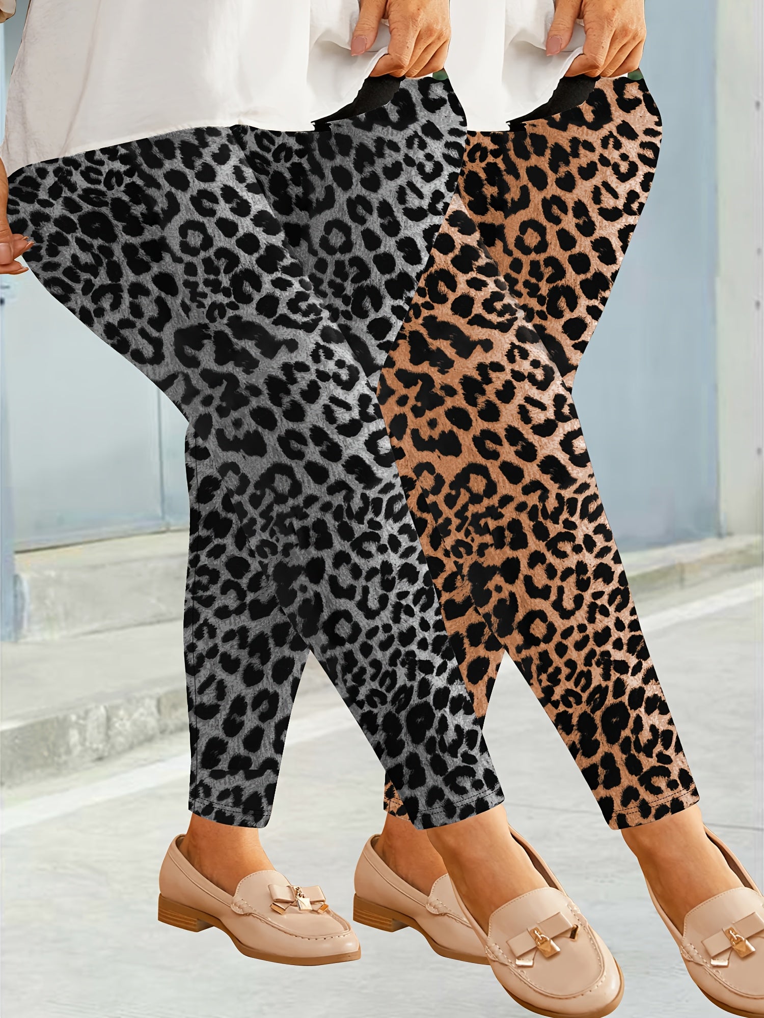 Women's High-Waisted Leggings Polyester Spandex Solid Color Plus Size Black