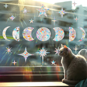 Rainbow Prism Static Cling Window Stickers Set with Glitter Star Moon Decals for Eid Decor