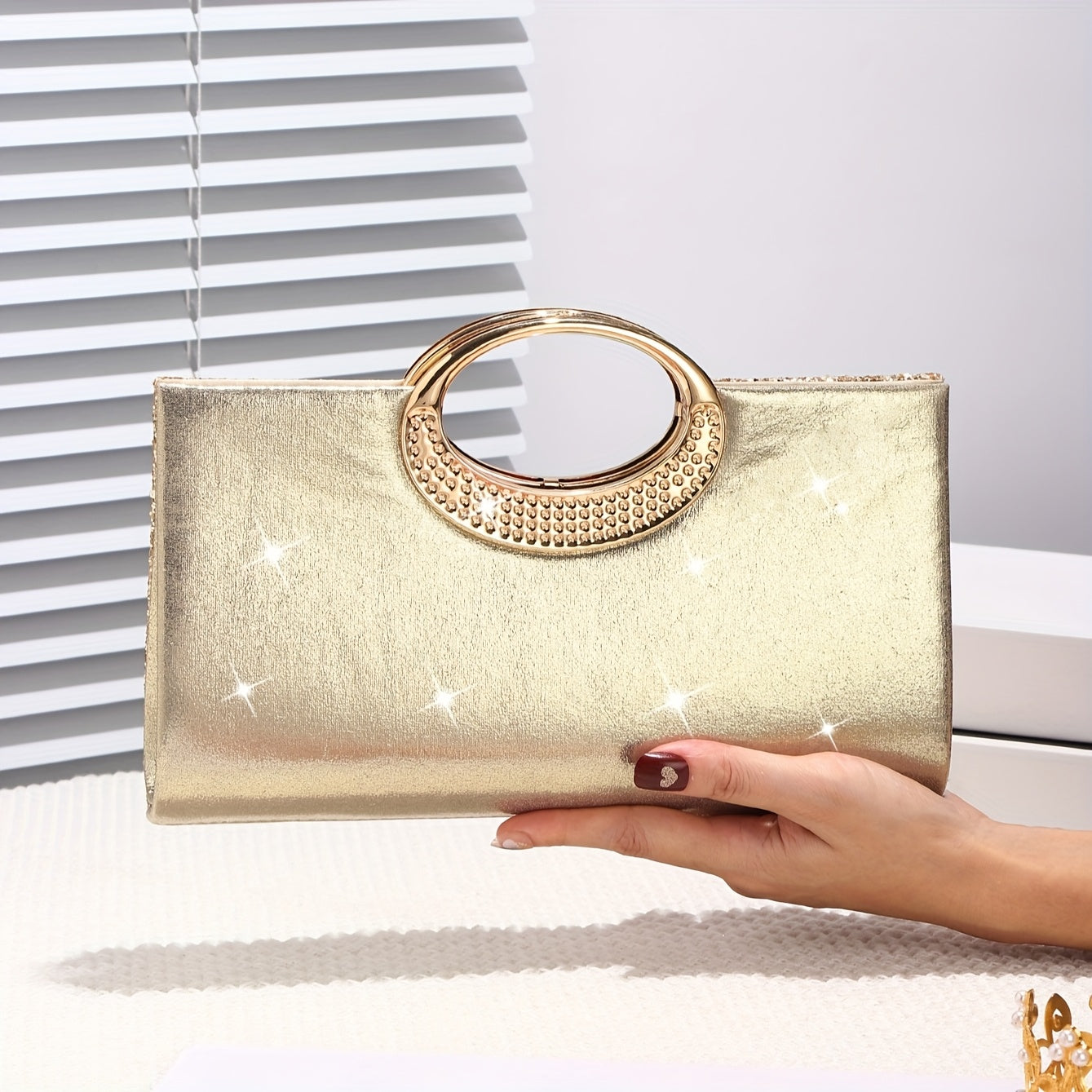 Sequin Evening Handbag Clutch with Golden Accents for Weddings Parties Dances