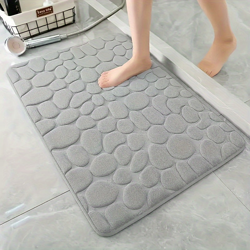 Coral Fleece Bath Mat with Geometric Pebble Design Low Pile Machine Washable Non-Slip Polyester Rug