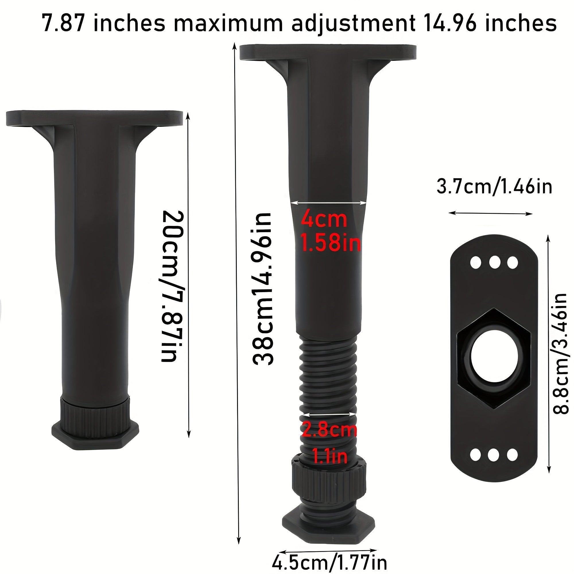 4 ta sozlanadigan yotoq ramkasi qo'llab-quvvatlash oyoqlari to'plami, 27.94sm-38.1sm - yotoqlar, divanlar va shkaflar uchun kuchli markaziy qo'llab-quvvatlash - mustahkam plastik bilan yaxshilangan barqarorlik